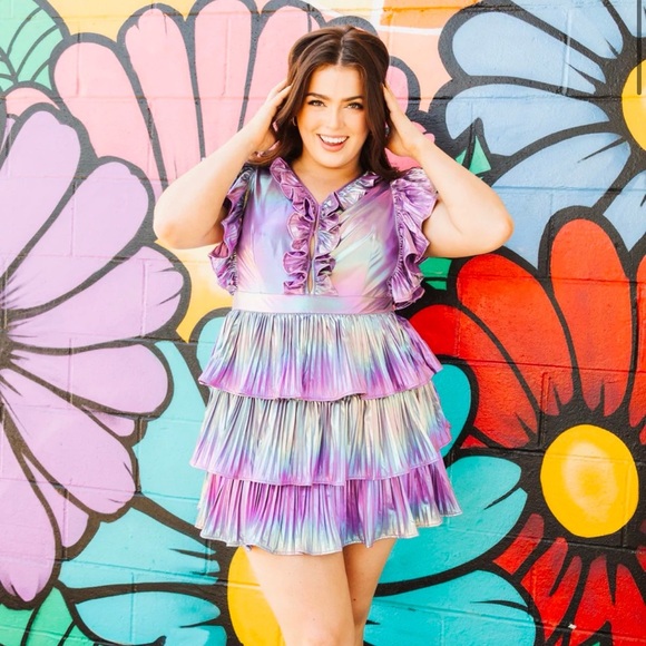 Queen of Sparkles Purple Metallic Ruffle Dress - Picture 2 of 3